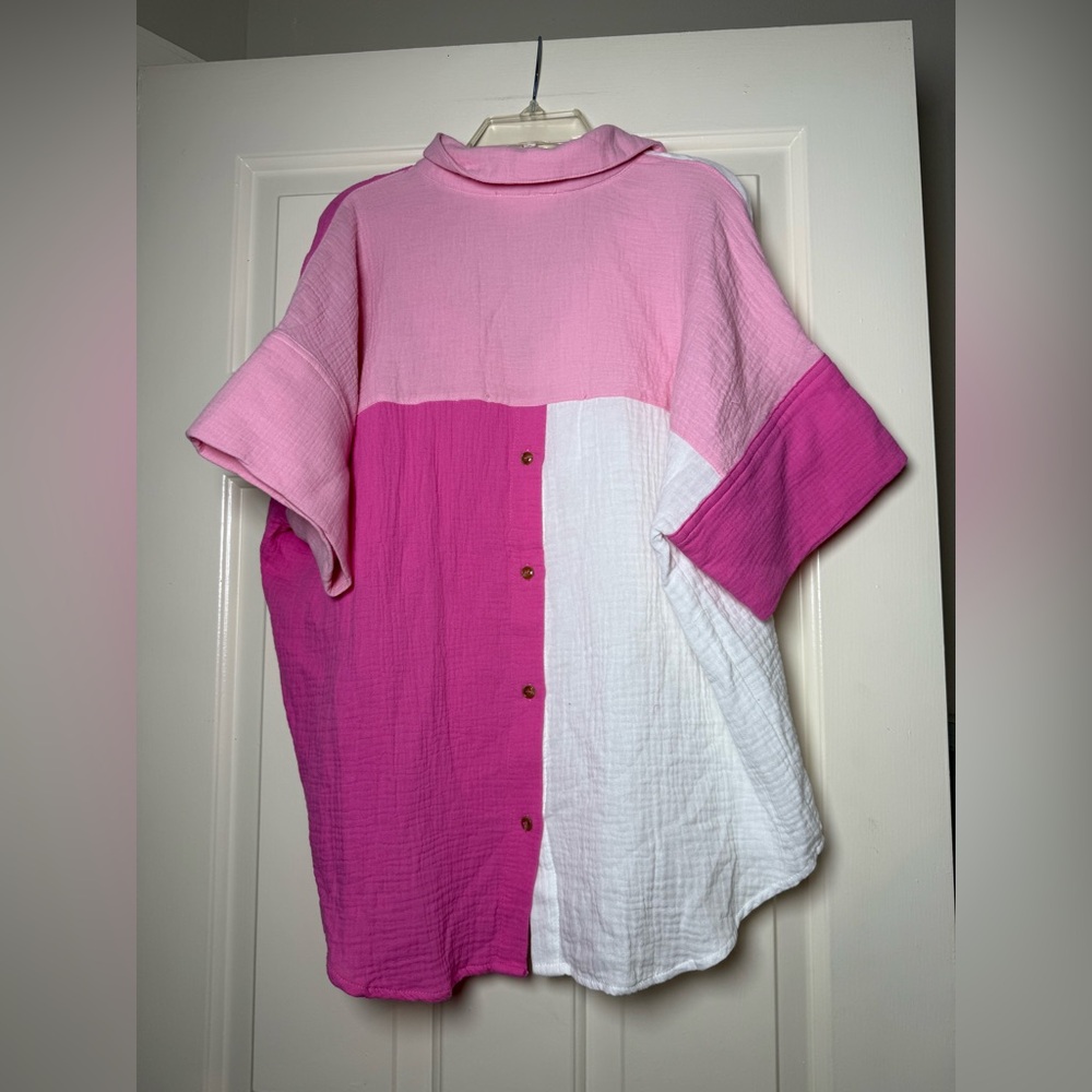 Entro Pink Color Block Style Button Up Top‎ - Picture 11 of 14